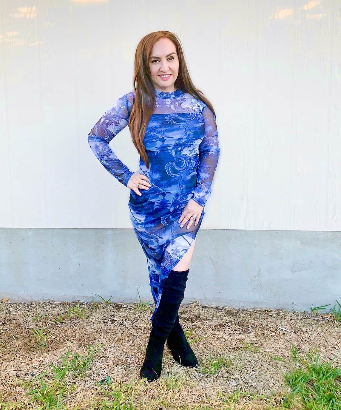 Femme Luxe Blue Mesh Body Con Dress Mini Haul