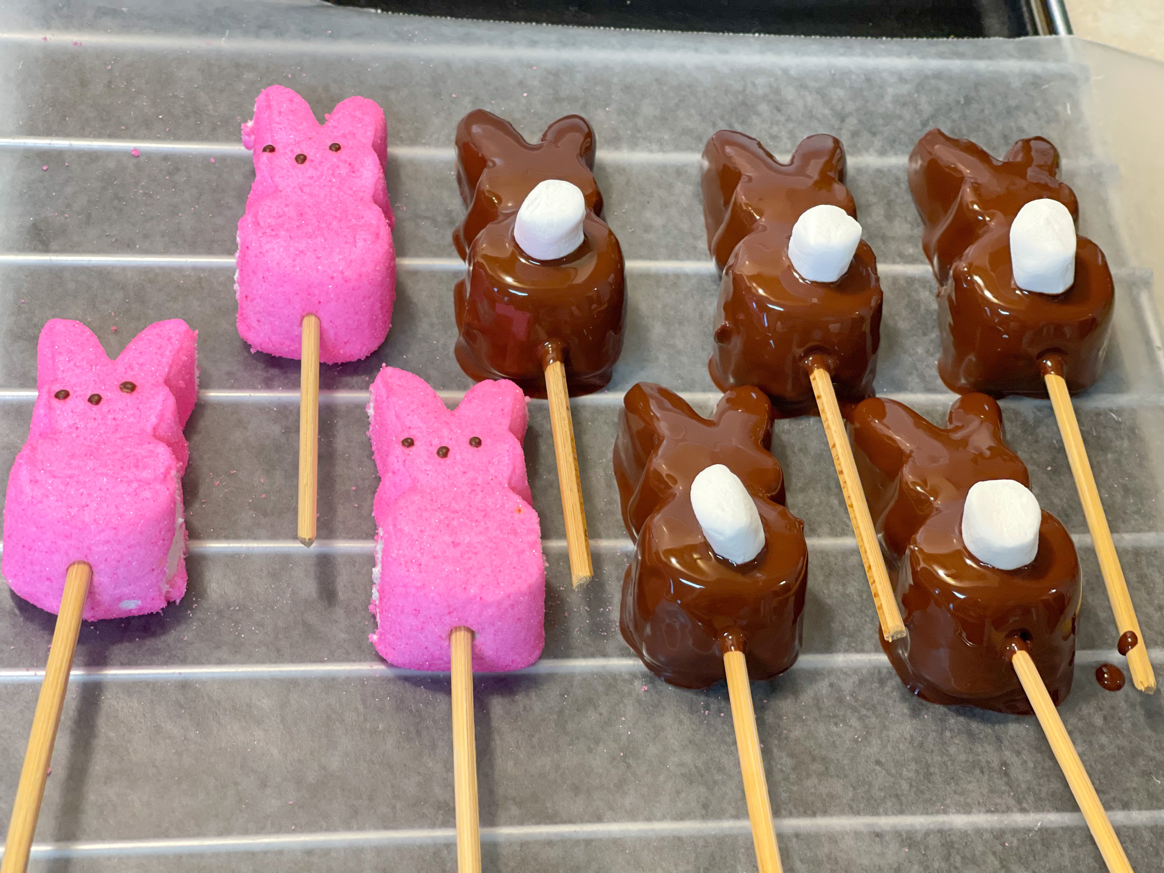 Easter Peeps chocolate dipped pops