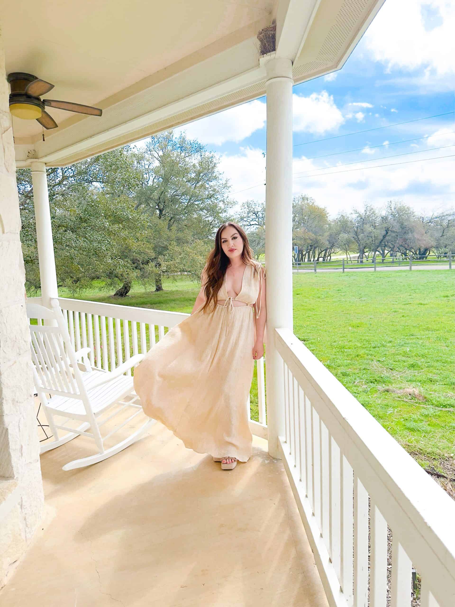 Nude, Tan, Beige Cutout Maxi Dress